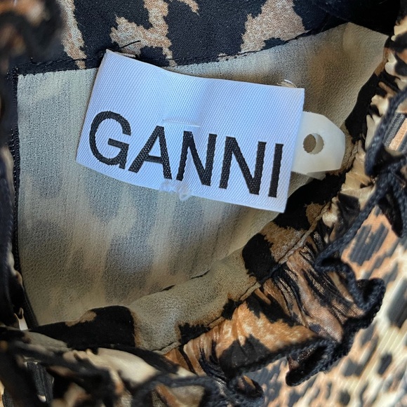 Ganni Leopard-Print Sheer Georgette Long-Sleeve Midi Dress - Picture 4 of 4